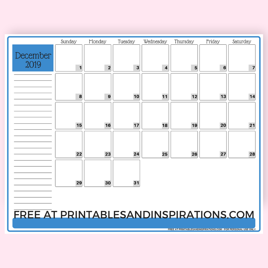 2019 Simple Calendar Printable In 12 Colors! - Printables And Inspirations