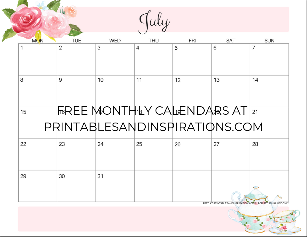 July 2019 Calendar – Free Printable! - Printables And Inspirations