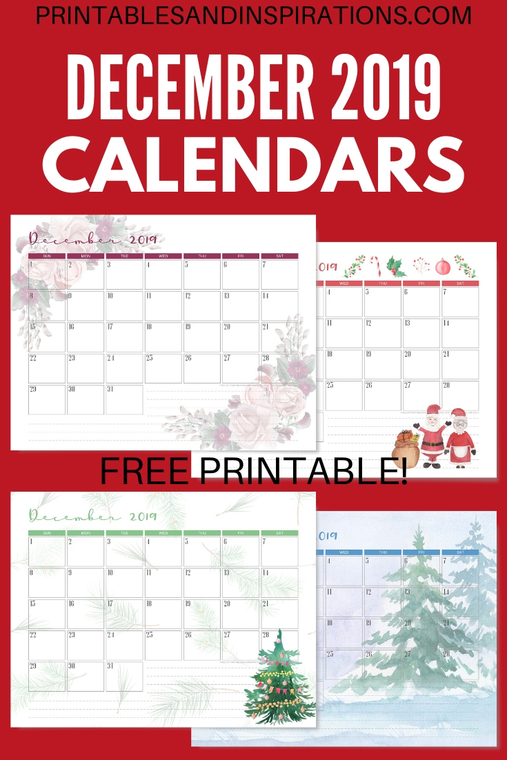 Free Printable December 2019 Calendar PDF - Printables And Inspirations