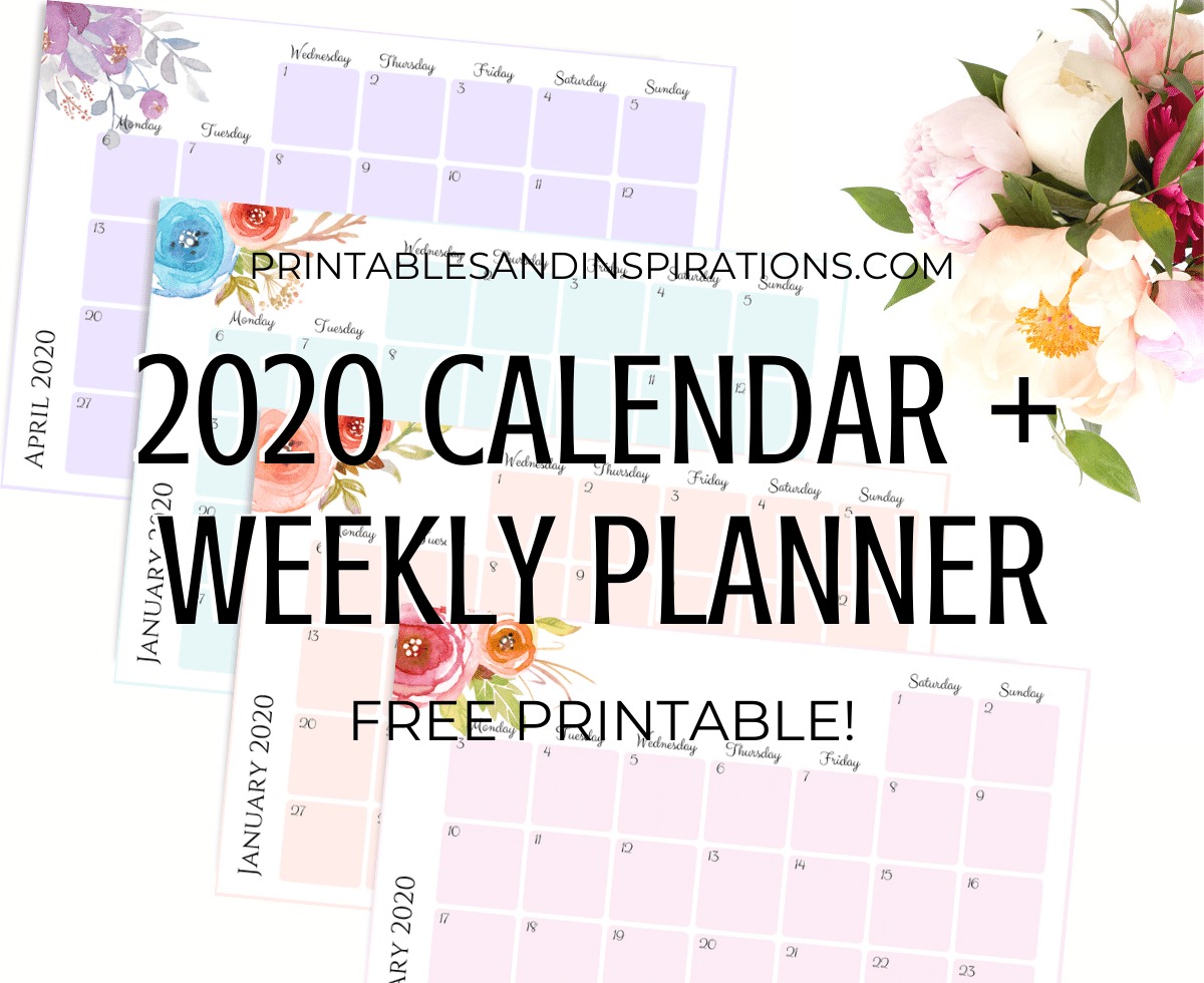 Free Printable 2020 Monthly Calendar Weekly Planner