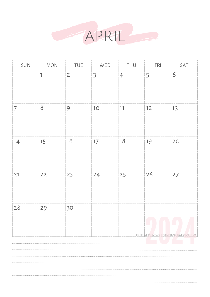 Beautiful April 2024 Calendars Free Printable - Printables and Inspirations