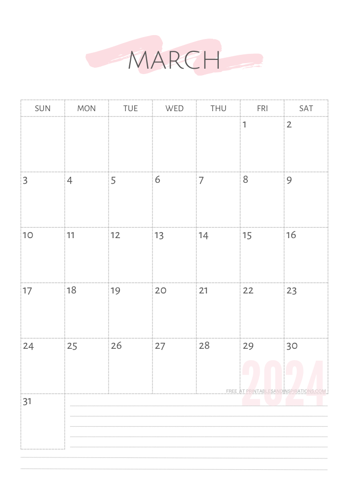 Beautiful March 2024 Calendars Free Printable - Printables and Inspirations