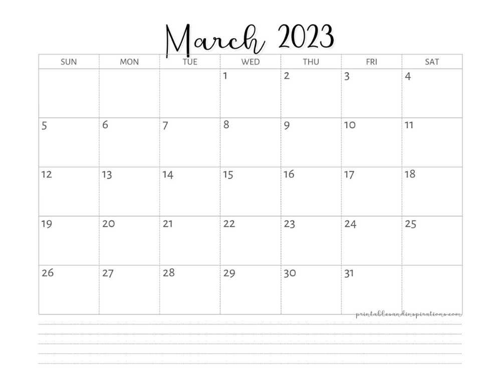 March 2023 Calendar Printable Free Pdf – Get Calendar 2023 Update