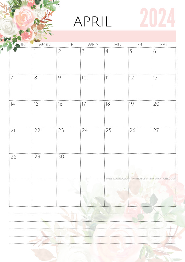 Beautiful April 2024 Calendars Free Printable - Printables and Inspirations