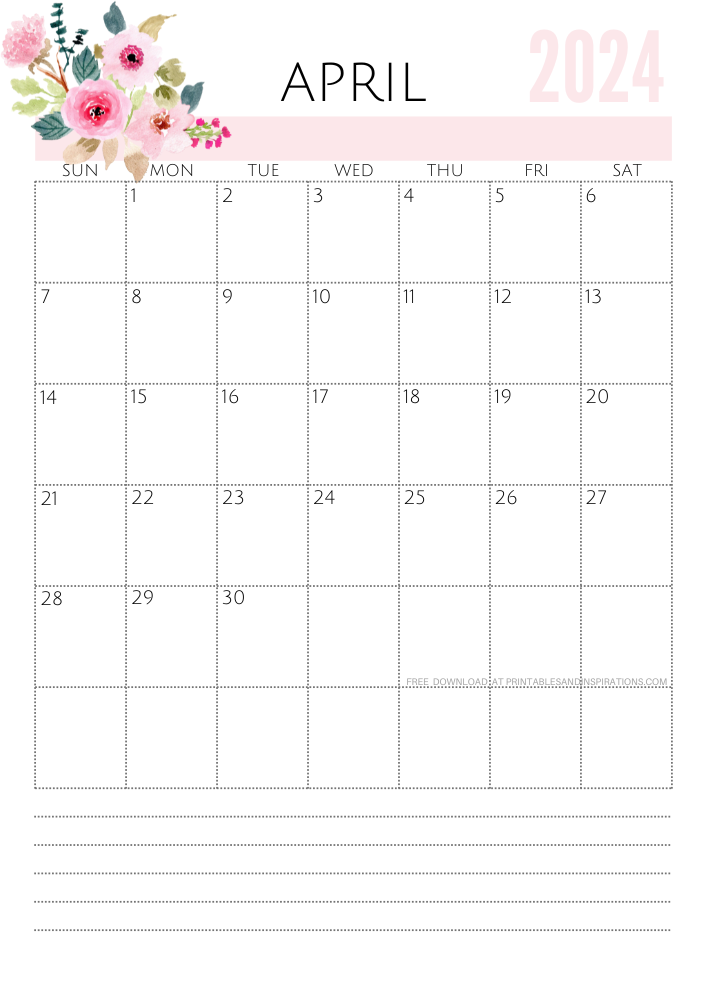 Beautiful April 2024 Calendars Free Printable - Printables and Inspirations