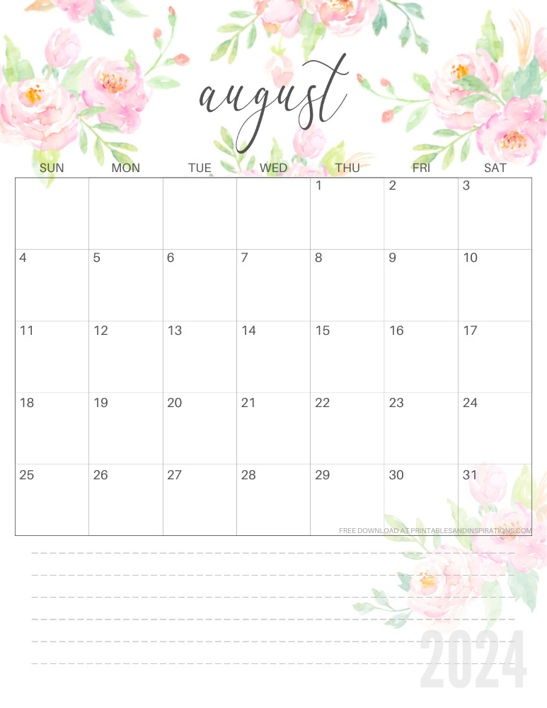 Cute August 2024 Calendar Free Printable - Printables and Inspirations