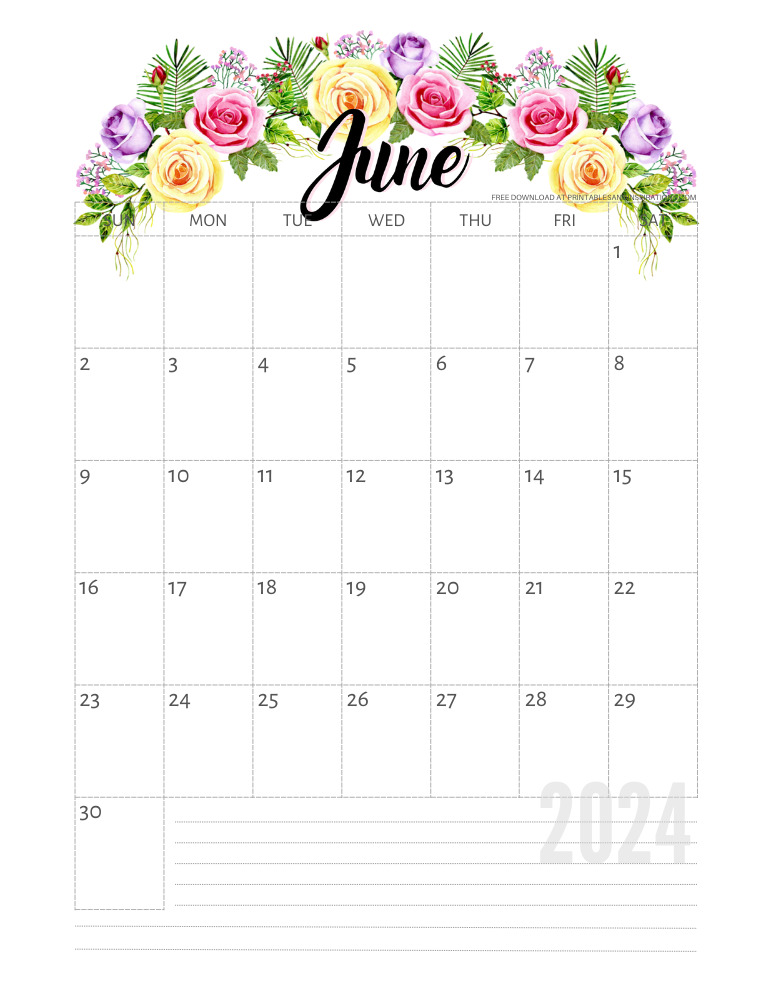 June 2024 Calendar With Flowers Free Printable - Printables and ...