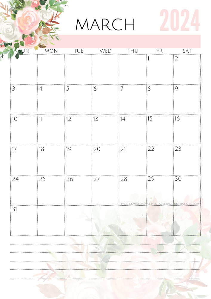 Beautiful March 2024 Calendars Free Printable - Printables and Inspirations