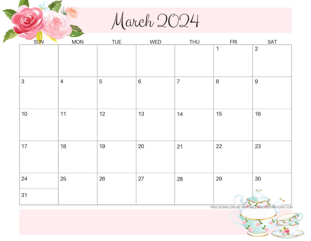 Beautiful March 2024 Calendars Free Printable Printables and Inspirations