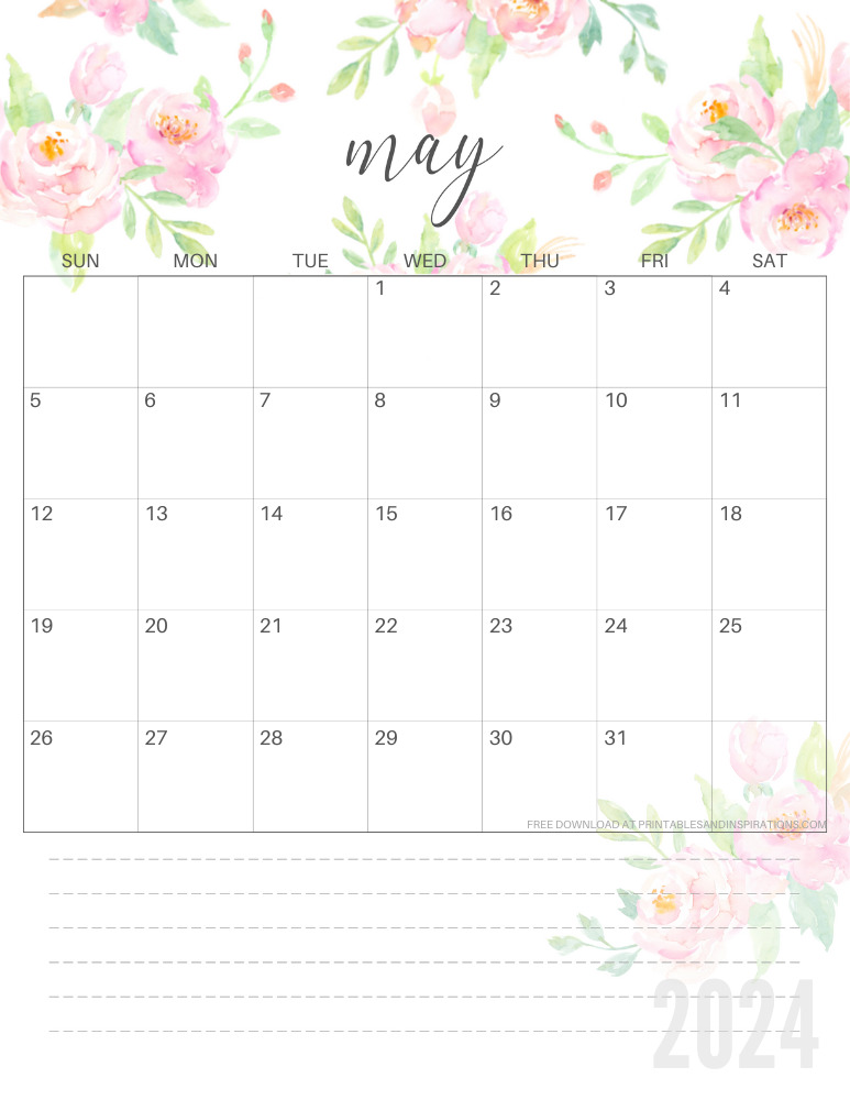 Beautiful May 2024 Calendars Free Printable - Printables and Inspirations