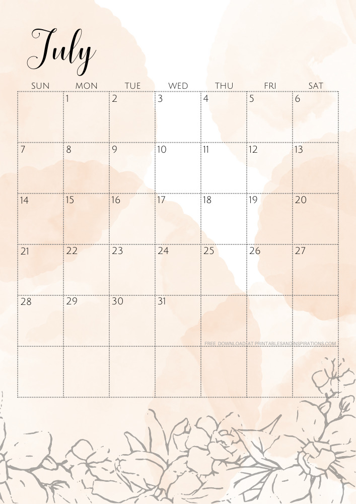 Beautiful July 2024 Calendar Free Printable - Printables and Inspirations