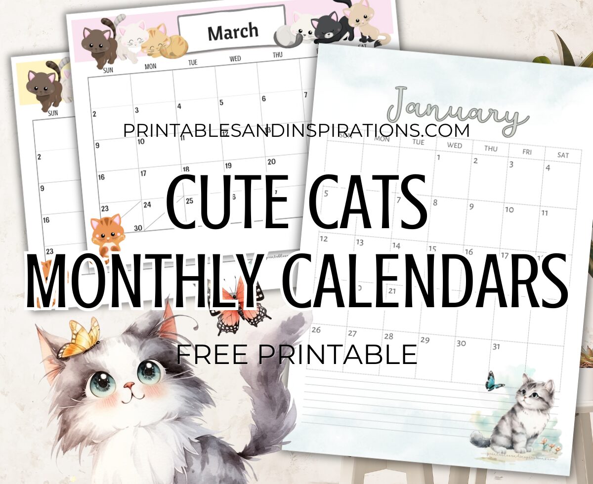 2025 Cute Cats Free Printable Monthly Calendar - monthly planner with cute cat designs and weekly planner #catlover #printablesandinspirations