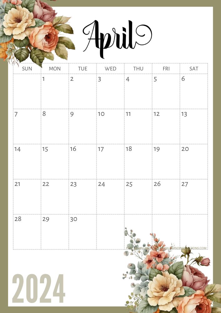 Free 2024 Vintage Floral Calendar Printable - Printables and Inspirations