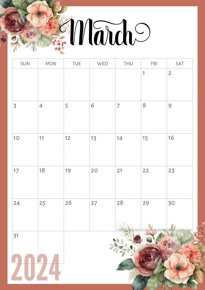 Beautiful March 2024 Calendars Free Printable - Printables and Inspirations