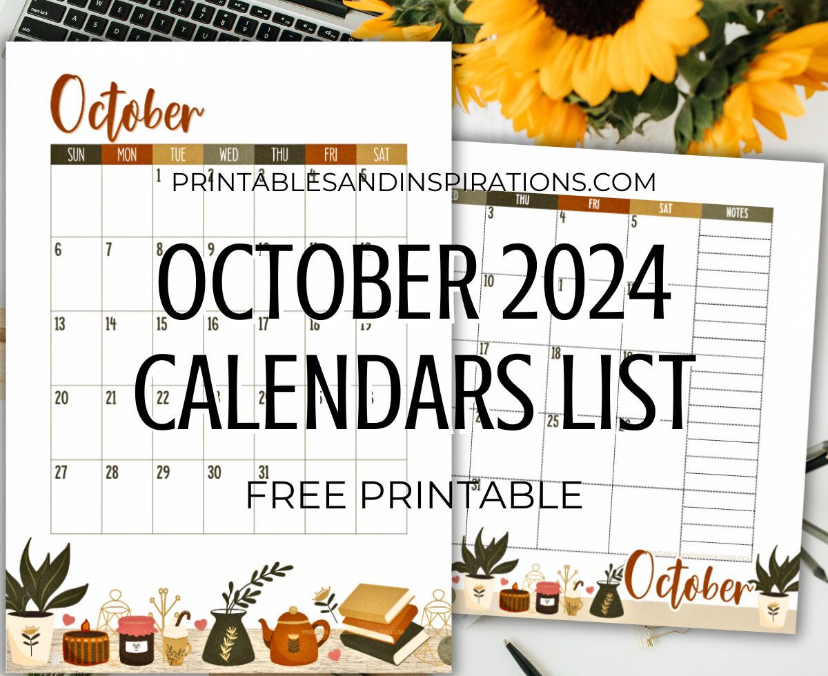 Cute OCTOBER 2024 planner cozy theme - free printable autumn calendar for OCTOBER 2024 #freeprintable #printablesandinspirations #2024calendar