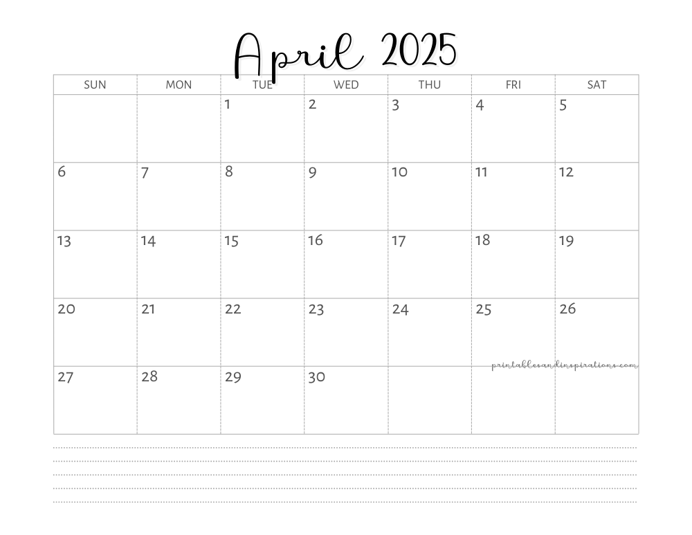 Free Printable 2025 Monthly Calendar Template PDF Printables and