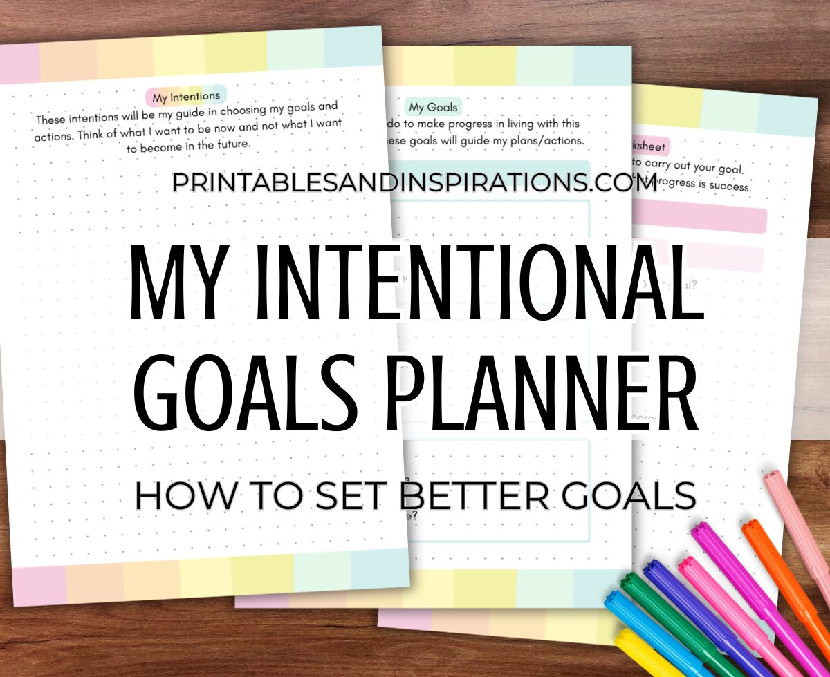 Printable Intentional Goals Planner PDF Template - Set better goals, smart goals planner, goal setting worksheet, bullet journal free download #goals #freeprintable #goalsetting #bulletjournal